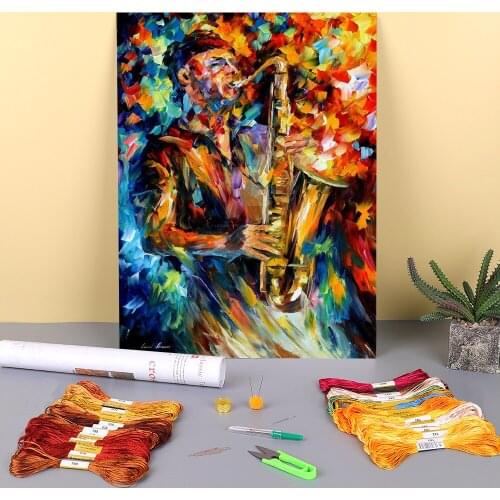 The Soul The Saxophone Printed Water-Soluble Canvas 11CT Cross Stitch Embroidery Full Kit DMC Threads Sewing work Decor