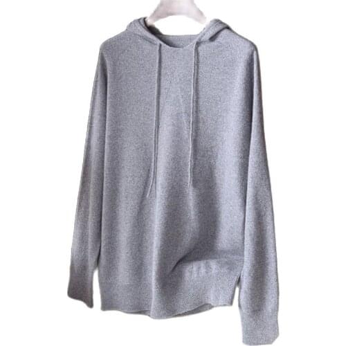 High grade pure cashmere knit women fashion hooded solid pullover sweater S-L retail wholesale