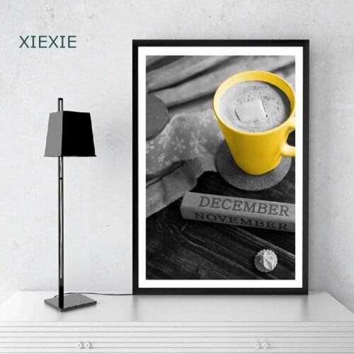 Yellow Coffee Cup Black and White Dining Table Canvas Painting Decorative Poster for Hotel Living Room House Decoration