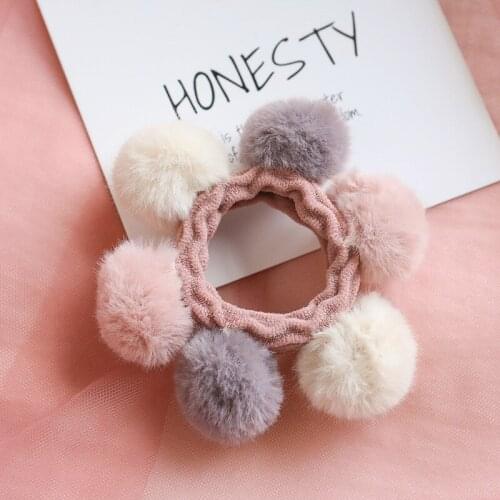 Woman Pompom Hair Ties Girls Elastic Hair Band Rubber Band Hair Accessories Gum Rope Cute Scrunchies Ponytail Holder