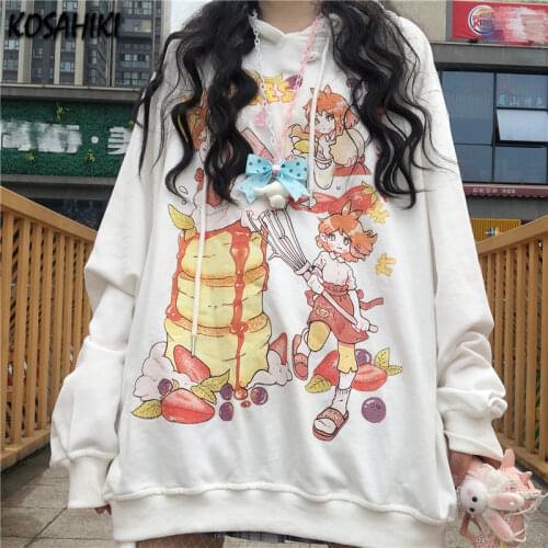 KOSAHIKI Japanese Style Kawaii Hoodie Women 2021 Harajuku Cartoon Print Hoodie Harajuku Tops Letter Printing Sweatshirt