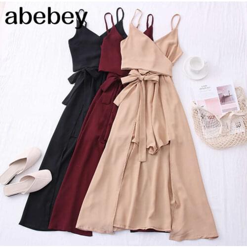 2021 New Summer Women Fashionable All-match solid Jumpsuit lace up bow high waist slim sling Jumpsuit wide leg Jumpsuit