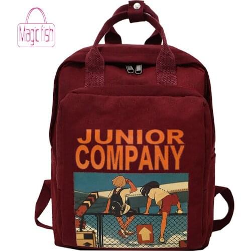 Magic Fish 2019 New Women Backpack Retro Cartoon Printing Nylon Waterproof Shoulder Bag School Backpack Teenager Girl Backpack