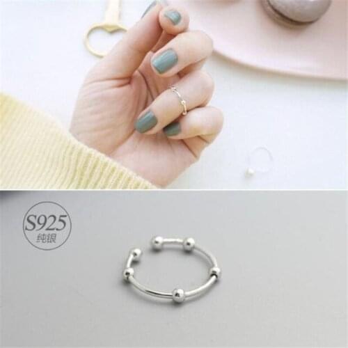 Season Gate 925 Sterling Silver Fashion Simple Round Beads Adjustable Size Open Ring for Women Girls SR051