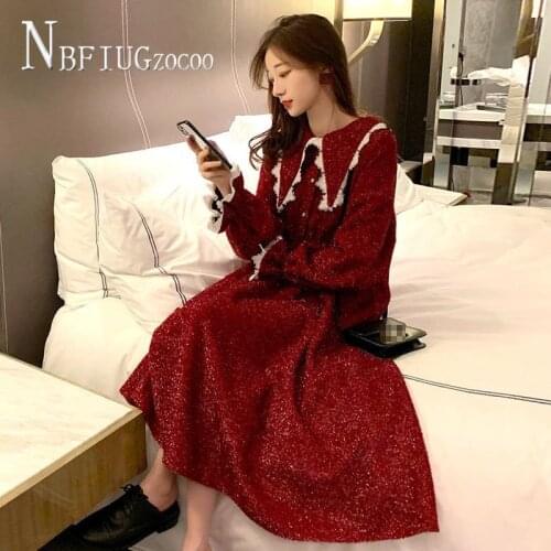 Temperament Sweet Peter Pan Collar Women Dress 2020 New Korean Autumn Winter Female Dresses