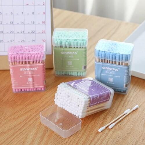 100/200Pcs/box Clean Bamboo Baby Cotton Swab Wood Sticks Soft Buds Cleaning Ears Tampons Cotonete Pampons Health Beauty