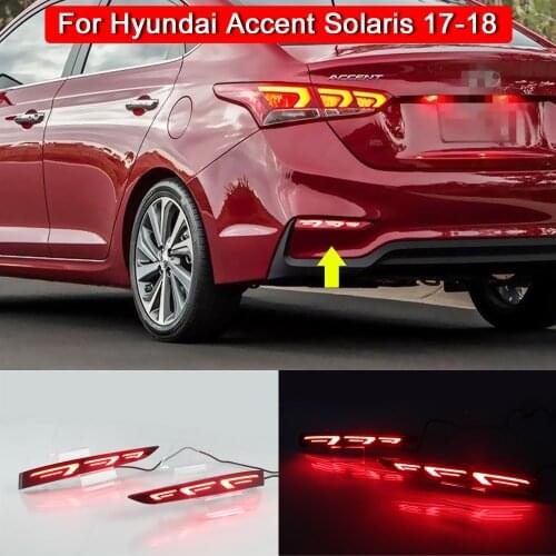 2Pcs LED Rear Bumper Reflector Lamp Tail Brake Light And Red Running Light For Hyundai Accent Solaris 2017 2018