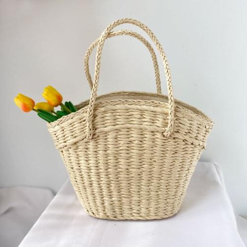 2021 Summer Straw Woven Bag Woven Straw Bag Portable Basket Beach Seaside Vacation Bag Rattan Bag Large Capacity Shopping Bag