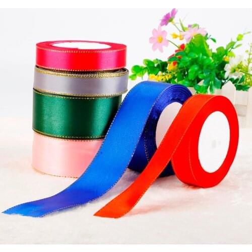 25Yards 20mm 38mm Gold Metallic Edge Satin Ribbon for Wedding Christmas Party Decorations Gift Box Wrapping DIY Hair Accessories