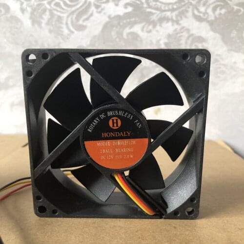 For hondaly DFB802512H 12V 2.0W 8cm 8025 3-Wire Double Ball Cooling Fan
