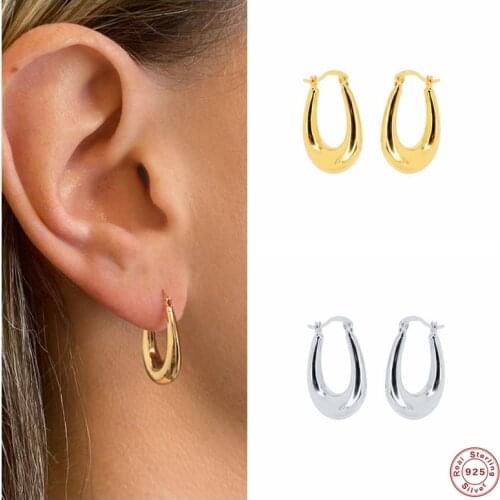 Aide 925 Sterling Silver Smooth U Shaped Hoop Earrings For Women Big Circle Huggie Earrings Wedding Engagement Fine Jewelry Gift