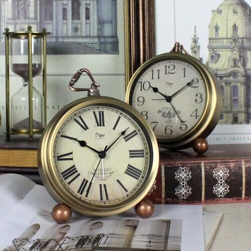 American Round Alarm Clock Creative Silent Clock Retro European-style Desk Clock Ornaments Table Clock For Home Decoration LD412