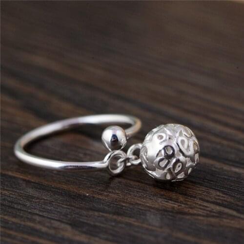 BESTLYBUY 100% Real 925 Sterling Silver Hollow Ball Ring S925 Adjustable Ring For Women Wedding Party Gift Free Shipping