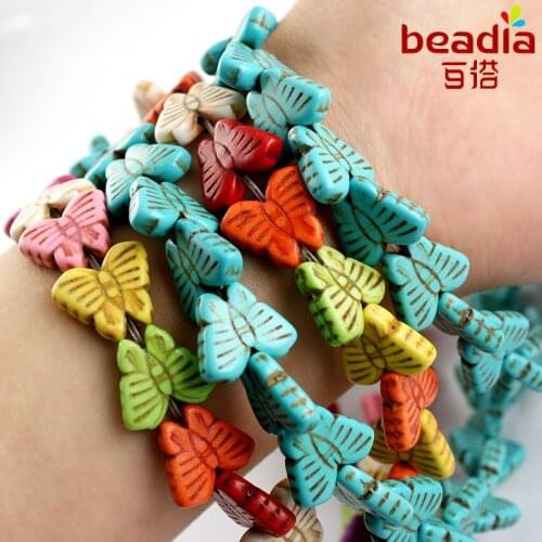 Hot Selling 12x15mm Dyed color Animal Synthetic butterfly stone beads for DIY fashion charms bracelet jewelry making