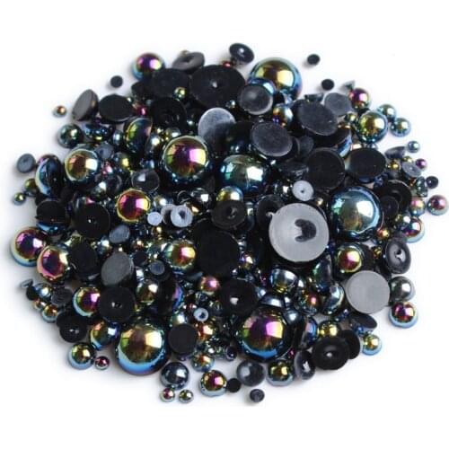 Hot Sale! ABS Half Round Flatback Pearls Black AB Color Mix Size 2mm/3mm/4mm/5mm/6mm/8mm 15g Beads Diy Accessories Free shipping