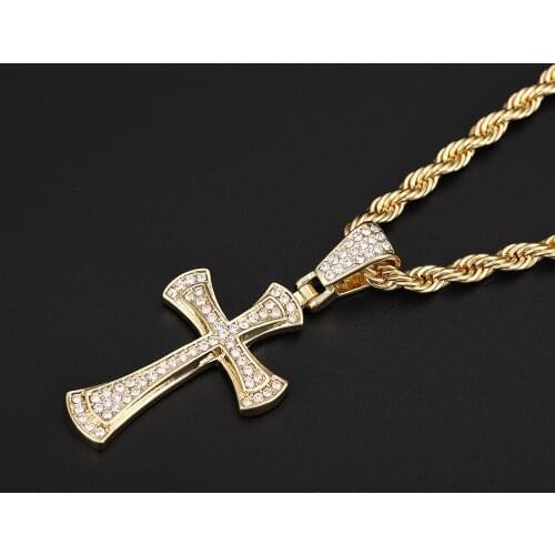 Jesus Cross Silver Color Necklaces Men Women Pendant Stainless Steel With 6MM Byzantine Chain Christian Crucifix Jewelry