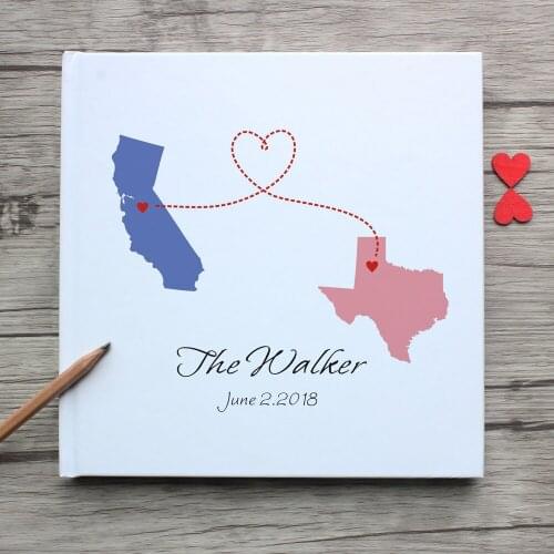 Custom USA State Map White Wedding Guest Book Alternative,Personalized Long Distance Friendship Photo Album,Birthday Gift