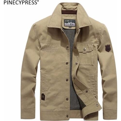 Men Outwear 100%Cotton Breathable Buttons Pockets Khaki Green Black Casual Street Wear Spring Autumn Male Slim Loose Man Jacket