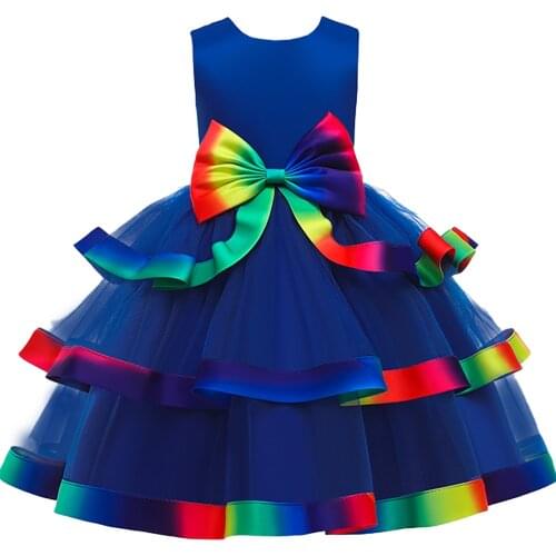 Summer Rainbow Christmas Girl Dress Children Gown Clothes Kids Dress For Girls Princess Halloween Party Wedding Tutu Dress 8 10Y