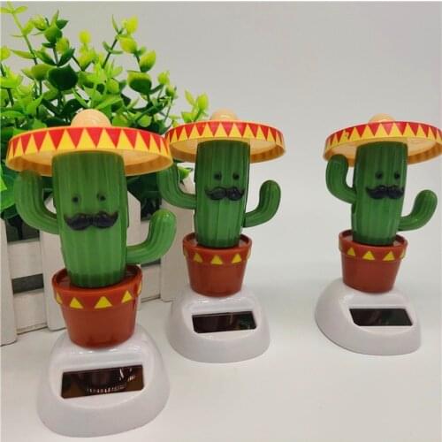 1Pcs Cute Creative Green Cactus Hat Image Children Entertainment Dolls Toys Automatic Swing Solar Toys Automobile Decor Supplies