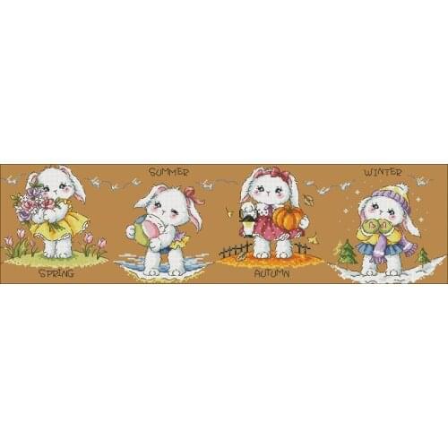 Cartoon 174-Four Seasons Bunny Counted Cross Stitch 11CT 14CT 18CT DIY Chinese Cross Stitch Kits Embroidery Needlework Sets