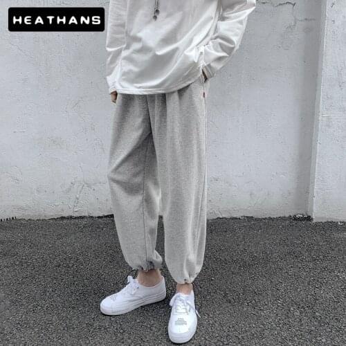 Mens Sports Pants Male Solid Color Casual Straight Sweatpants Ankle Length Pants Youth Mens Loose Drawstring Wide Leg Trousers