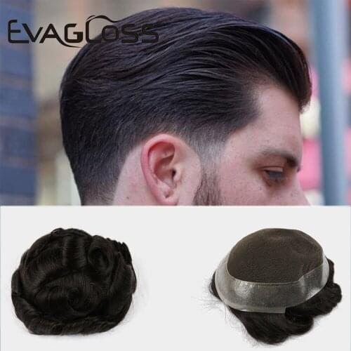 EVAGLOSS Mens Wig Swiss Lace PU Around Prosthesis Male Wigs Hair Replacement System Mens Toupee Pure Handmade For Men