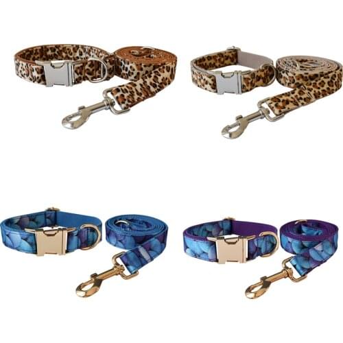Animal The Leopard Grain and Mermaid dog collar leash set luxury designer Special Handmade american bulldog Laser Engraving
