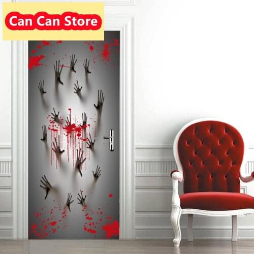 Earth Blood Handprint Seasonal Scenery Door Sticker Creative Front Door Decorations Home Long Stairs Wallpaper Bedroom Mural Art