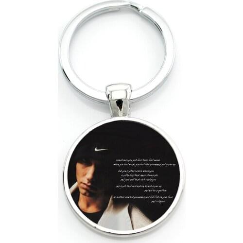 New vintage Eminem keychain men women cool Hip-Hop Rap singer glass cabochon key chain ring holder for car bag jewelry CT32