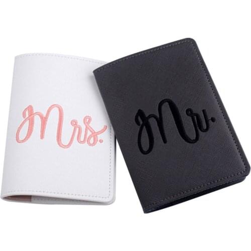 ANKUCOO Mr Mrs Lover Couple Passport Cover Embroidery Letter Women Men Travel Wedding Passport Cover Holder Travel Case AN21