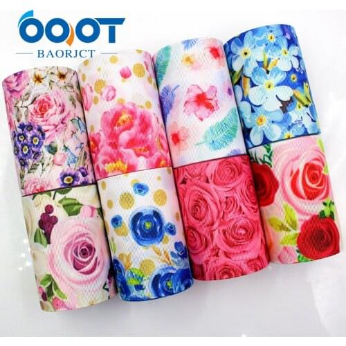 OOOT BAORJCT I-18428-34 75 mm 10 yard cartoon flower Ribbons Thermal transfer Printed grosgrain Wedding Accessories DIY material