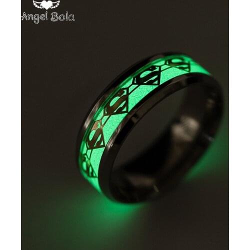 Original Luminous Ring Glow In The Dark Gold Inlay Green Background Fashion Stainless Steel Men Woman Rings Fluorescent Glowing