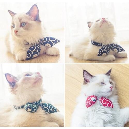 Pet Japanese Style Collar Bow Tie Adjustable Handmade Cat Puppy Bow Tie
