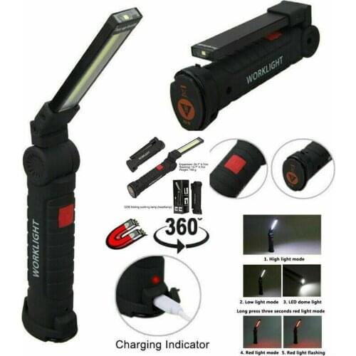 Rechargeable LED Work Light Magnetic Base Ultra Bright Flashlight Repair, Camping Home Using,Outdoor Lamp COB Inspection Fo G2S5