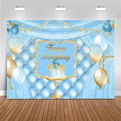 Happy Birthday Backdrop Cake Rose Balloon Blue Photo Background for Photo Studio Photocall Birthday Party Decor Banner Props