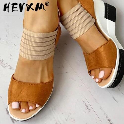 New Women Sandals Shoes Summer Wedges High Heels Fashion Ladies Peep Toe Buckle Strap Stretch Fabric Ankle Strap Female Shoes