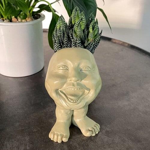 The Faces Statue Planter Resin Ornament Flower Pot Home Desktop Garden Decoration 10x9x15cm SCIE999