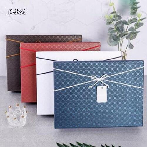 High-end Rectangular Gift Box White Red Brown Blue Wave Pattern Bow Wedding New Year Party Shirt Scarf Paper Gift Box B294D