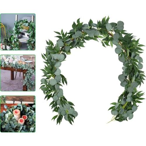 Green Eucalyptus Leaves Garland Wisteria Artificial Flowers Rattan Fake Plant Silk Leaf Vines For Wedding Birthday Party Decor