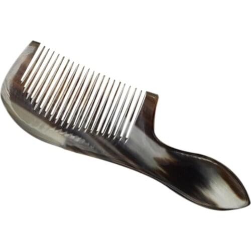 1PC Handle Horn Comb Natural Grain Road Small Yak Horn Comb Anti-Static Massage Health Comb