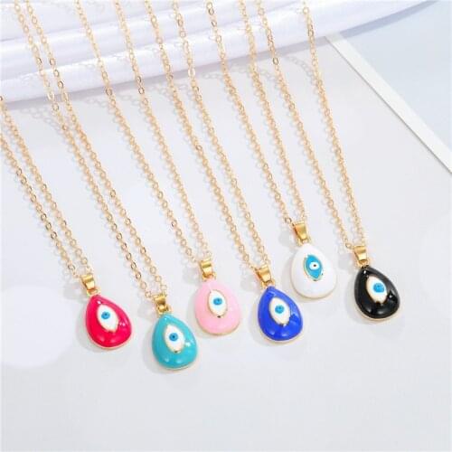 1Pcs Water Drop Blue Evil Eye Necklace For Women Gift Jewelry Fashion Colorful Enamel Metal Turkish Lucky Eye Clavicle Chain