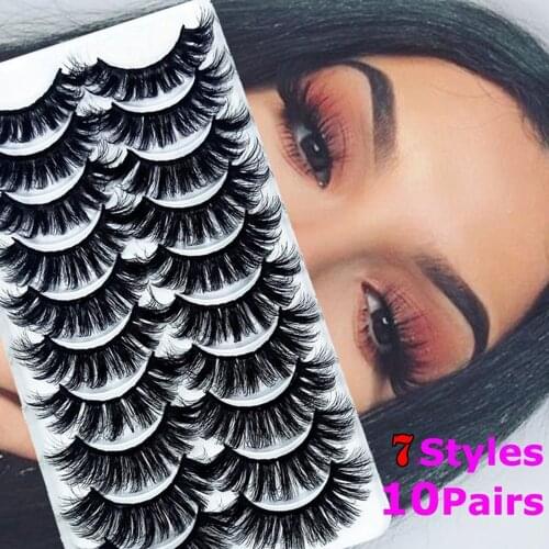 10Pairs 3D Mink Hair False Eyelashes Full Volume Thick Long Wispies Lashes Messy Handmade Cruelty-free Eye Extension Makeup Tool