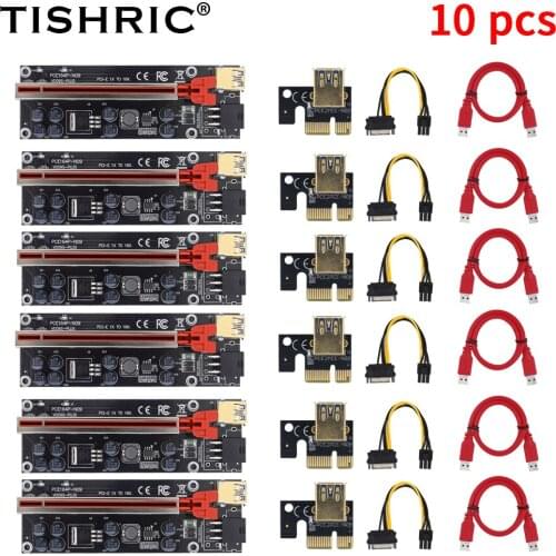 10pcs TISHRIC PCIE PCI-E Riser 009S Plus Card PCI E PCI Express GPU 6Pin 1X 16X USB 3.0 Extender Mining Riser For Video Card