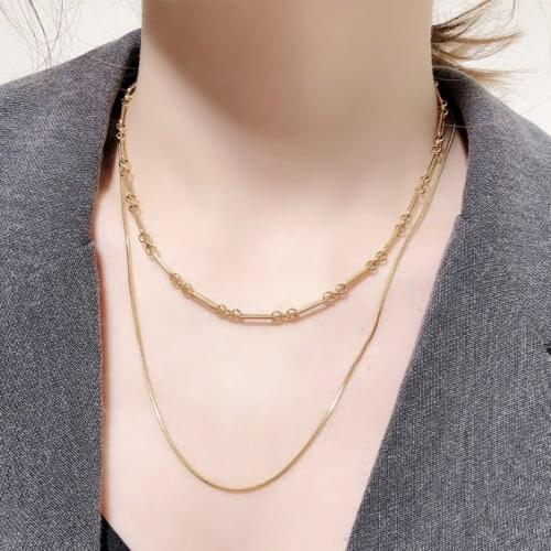 316L Stainless Steel New Fashion Upscale Jewelry Minimalism 2 Layer Charms Snake Bone Chain Choker Necklaces Pendants For Women