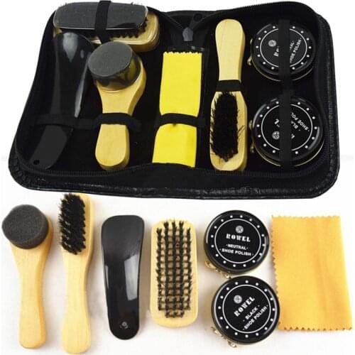7 in 1 Black & Neutral Polish Brush Set Professional Shoe Care Tool Practical Shoes Shining Polish Boots Cleaning Kit Brushes