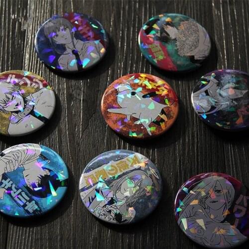 Anime Chainsaw Man Brooch Cosplay Prop Makima Pochita Accessories Reflective Badge Pin