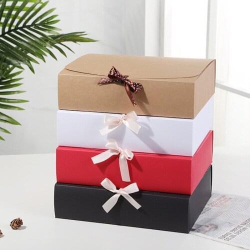 50Pcs 31x24.5x8cm Large Gift Box White Black Red Craft Box Large kraft Box For Candy Wedding Birthday Gift Paper Box With Ribbon