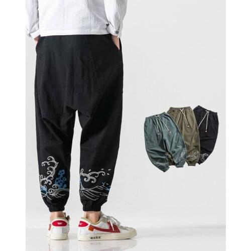 2020 Embroidery Men Harem Pants Streetwear Mans Jogger Sweatpants Big Size Cotton Trousers Male Vintage Loose Cargo Pants 5XL