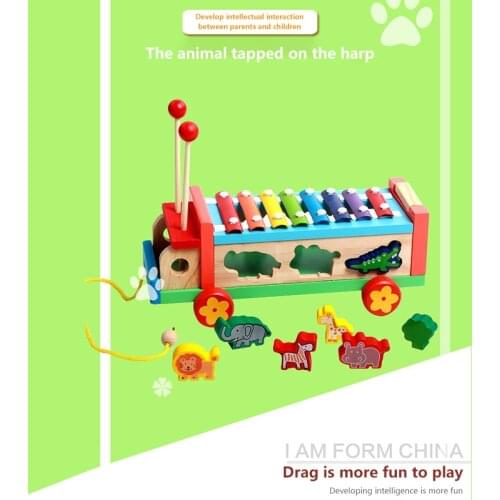 Wood 8-Tone Xylophone Instruments Set Toddler Matching Knocking Piano Toys Kid Tractor Cute Animals Musical Talent Cultivate Toy